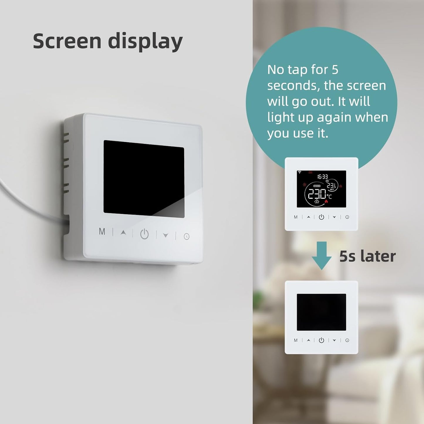 Termostat inteligent Beok WR‑03 – WiFi, 2 fire, alimentare pe baterii, compatibil Tuya/Smart Life, control vocal Alexa & Google