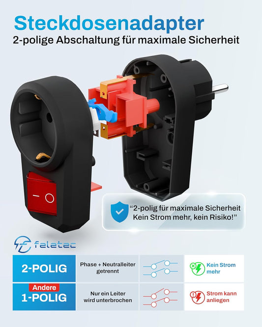 Adaptor priză cu întrerupător, 2 pini, protecție pentru copii