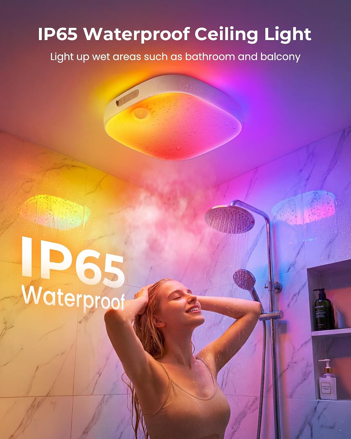 🚿 Lampă LED pentru Duș FULEN, IP65 Waterproof, Senzor Mișcare, 10000mAh, RGB, Remote Control