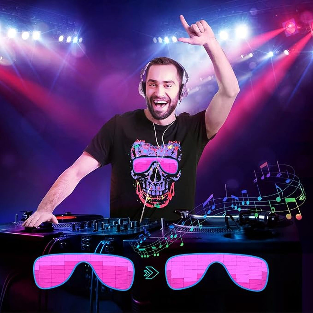 Tricou LED cu Egalizator Activat de Sunet – Light Up, Party, EDM, Hip Hop, Cosplay, Halloween – Unisex, 100% Bumbac