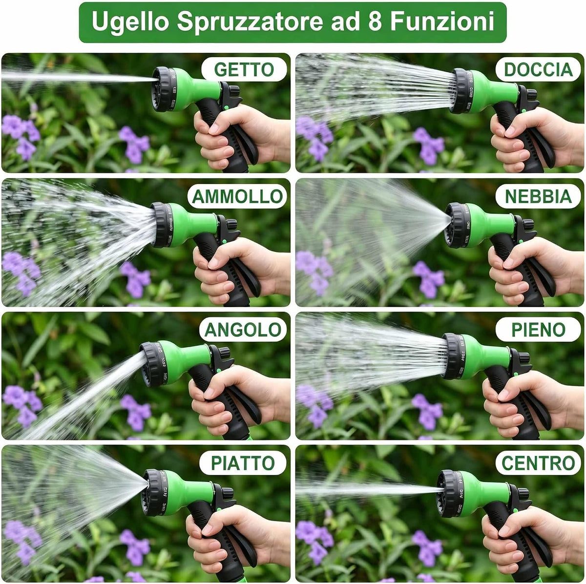 Furtun de Grădină Extensibil 15 m (50 ft) – 7 Funcții, Anti‑Noduri, ABS Rezistent, Conector Universal – XIBALOM