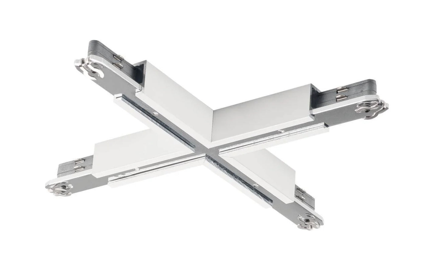 X‑Connector pentru D‑TRACK, 2 Circuite, 240V, Alb – Conector în Cruce pentru Șină de Iluminat