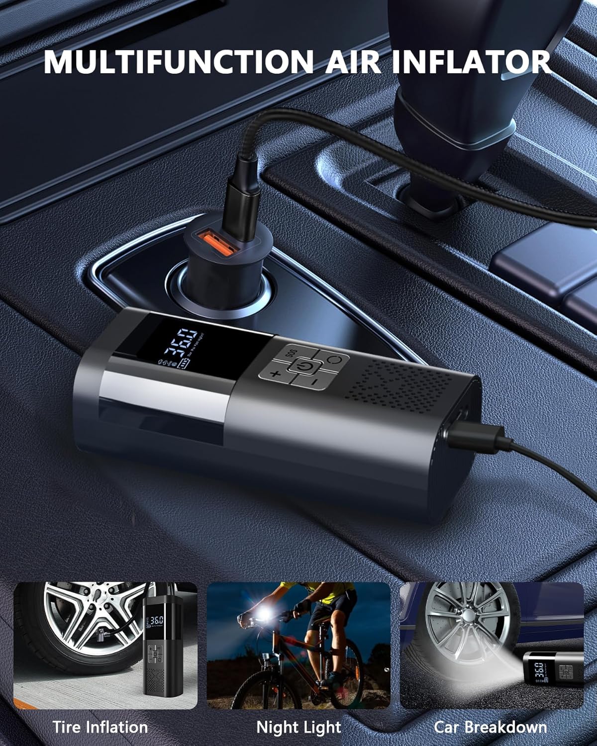 SERVOMASTER – Compresor Electric Portabil 150 PSI | Pompă Auto & Bicicletă, Baterie Reîncărcabilă, Display Digital, LED SOS