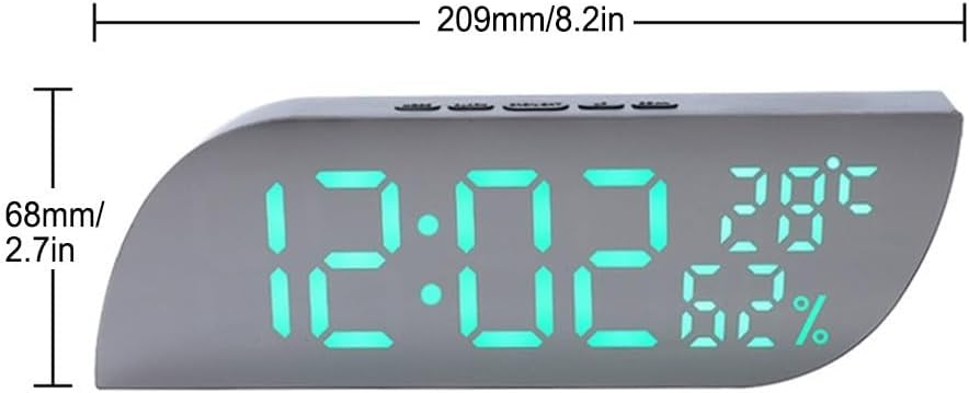 Ceas Electronic cu Alarmă SPORTARC – Afișaj Tip Oglindă, Termometru & Higrometru, Luminozitate Reglabilă (Alb + Verde)