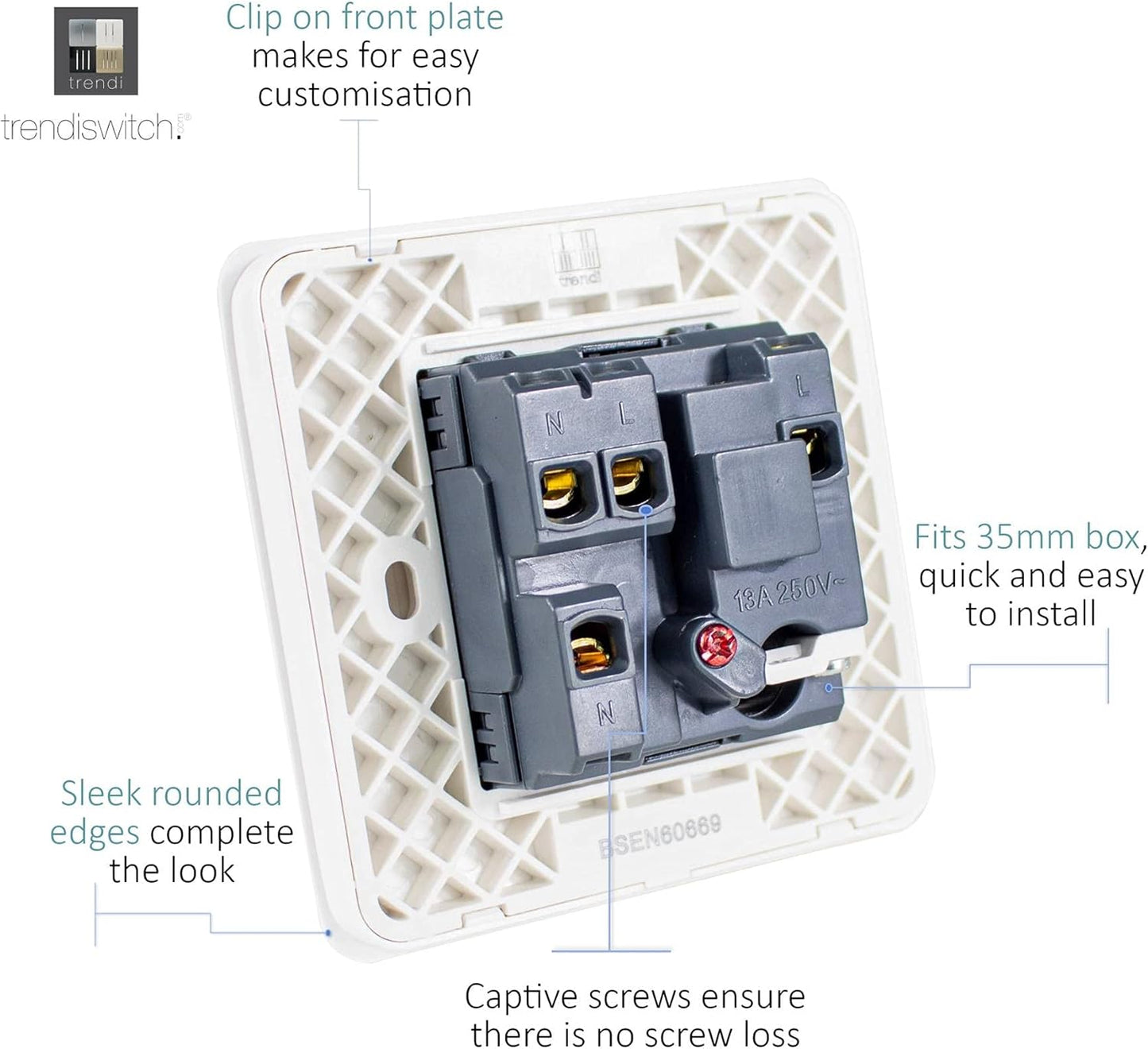 Trendi Switch Fused Spur 13A, Placă Screwless, Negru Mat