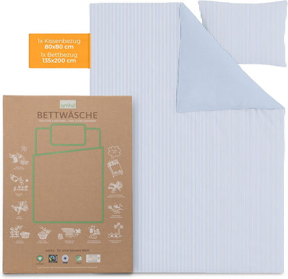 Set lenjerie de pat OMHU Renforce – 135 × 200 cm, bumbac organic 100%, albastru deschis, certificat GOTS