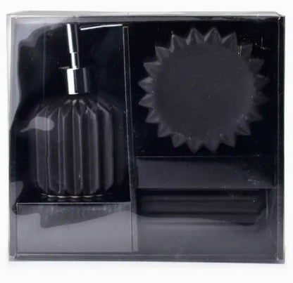 Set baie FERRA – 3 piese, ceramică embosată, 380 ml, negru – MONDEX / BathLab