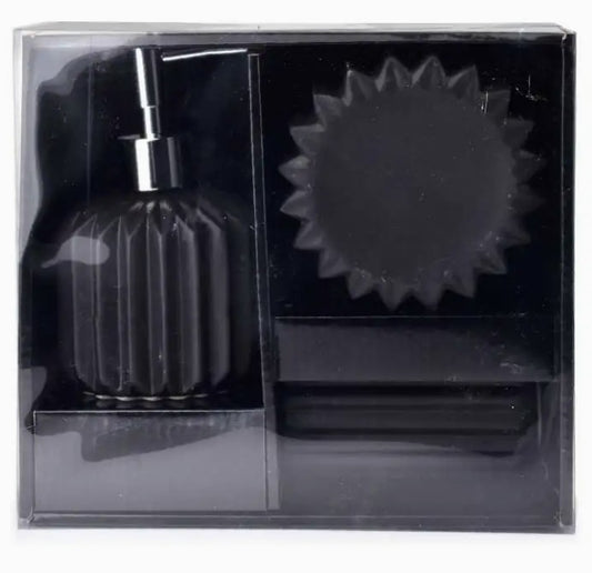 Set baie FERRA – 3 piese, ceramică embosată, 380 ml, negru – MONDEX / BathLab