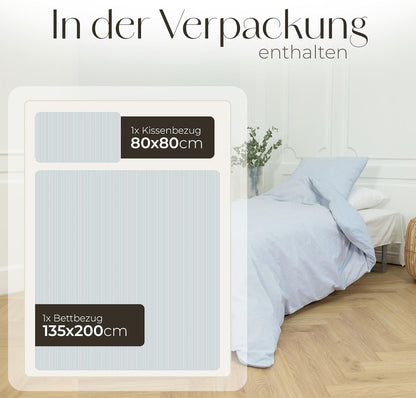 Set lenjerie de pat OMHU Renforce – 135 × 200 cm, bumbac organic 100%, albastru deschis, certificat GOTS