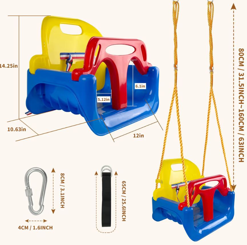 🎠 Leagăn 3‑în‑1 pentru Bebeluși și Copii, KINSPORY, Siguranță Maximă, Reglabil, Interior & Exterior