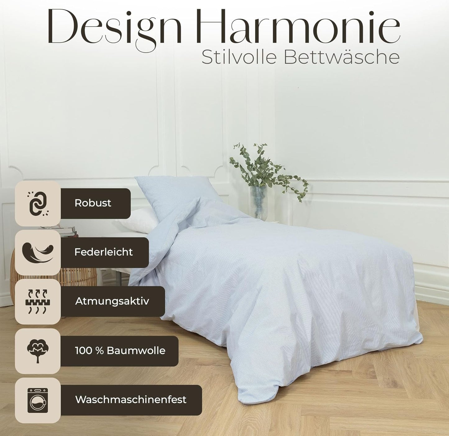 Set lenjerie de pat OMHU Renforce – 135 × 200 cm, bumbac organic 100%, albastru deschis, certificat GOTS