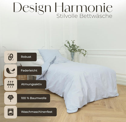 Set lenjerie de pat OMHU Renforce – 135 × 200 cm, bumbac organic 100%, albastru deschis, certificat GOTS