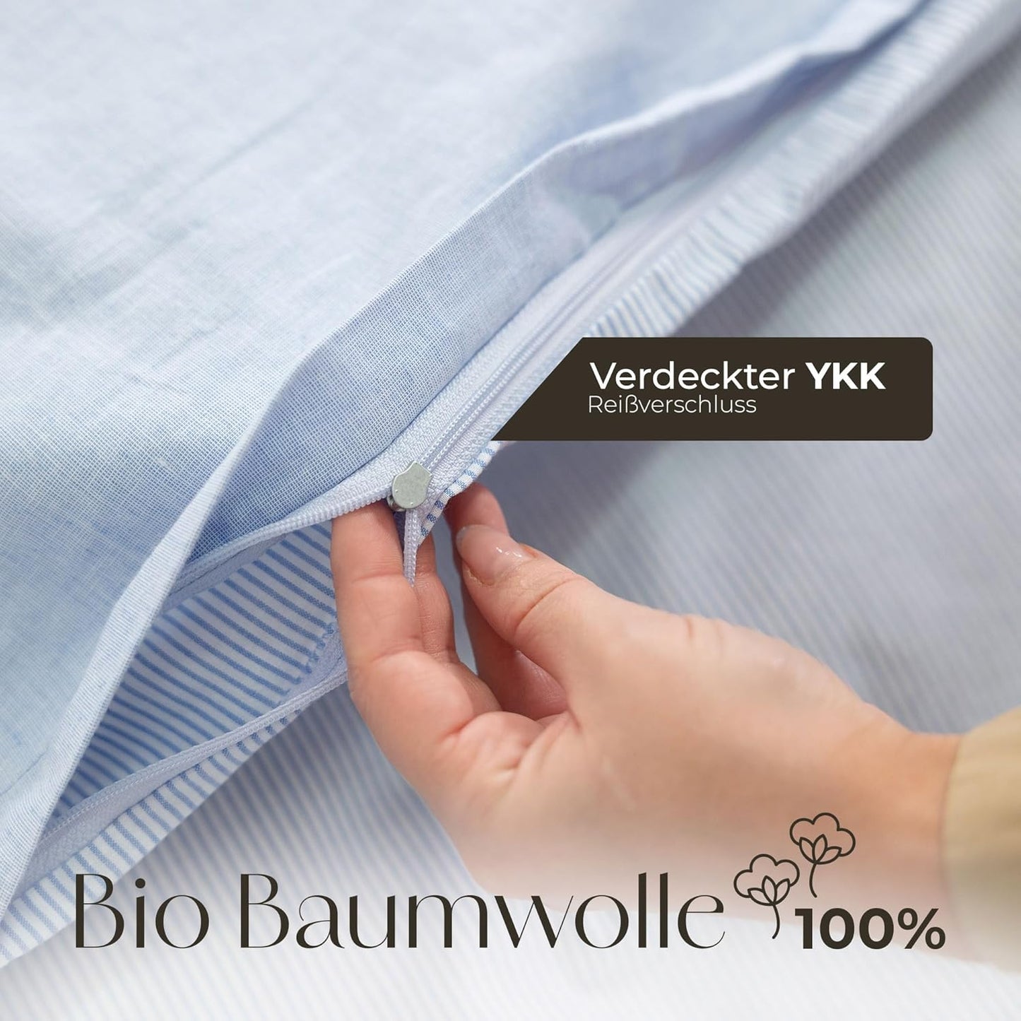 Set lenjerie de pat OMHU Renforce – 135 × 200 cm, bumbac organic 100%, albastru deschis, certificat GOTS