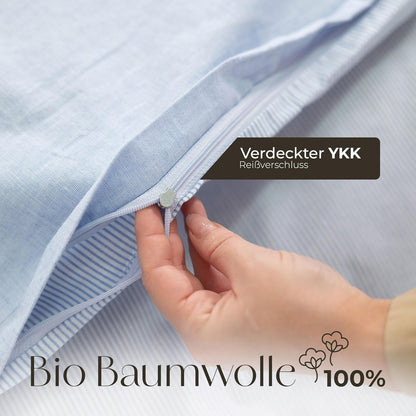 Set lenjerie de pat OMHU Renforce – 135 × 200 cm, bumbac organic 100%, albastru deschis, certificat GOTS
