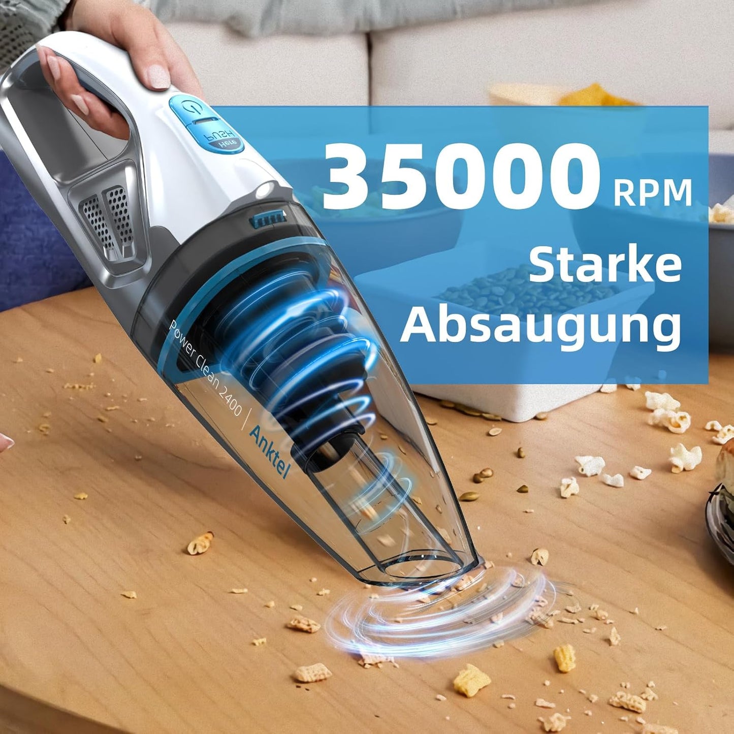 Anktel PowerClean 2400 – Aspirator Portabil fără Fir | 9500Pa, LED, Umed & Uscat, Stație de Încărcare, Filtru HEPA Lavabil