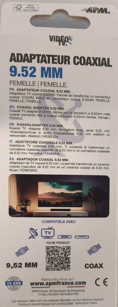 Adaptor Coaxial TV Femelă–Femelă 9.52 mm – APM 411015