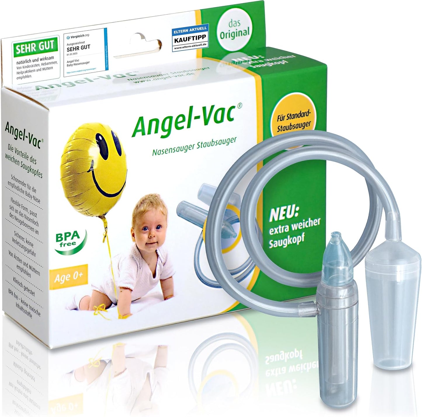 Aspirator nazal pentru bebeluși Angel‑Vac – Compatibil cu aspiratorul casnic, extra‑moale, eficient și sigur