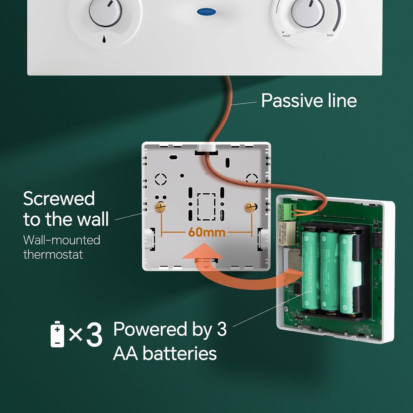 Termostat inteligent Beok WR‑03 – WiFi, 2 fire, alimentare pe baterii, compatibil Tuya/Smart Life, control vocal Alexa & Google