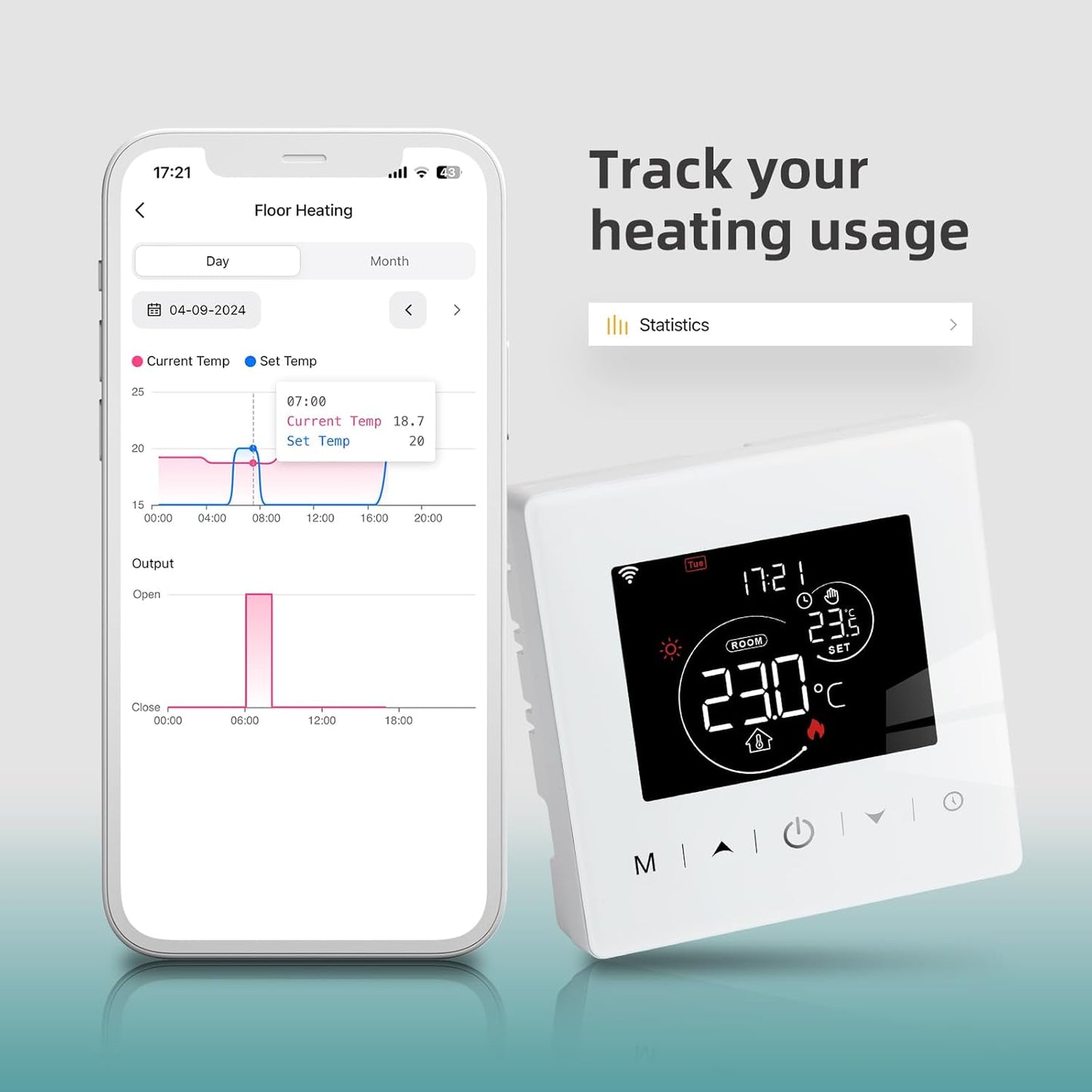 Termostat inteligent Beok WR‑03 – WiFi, 2 fire, alimentare pe baterii, compatibil Tuya/Smart Life, control vocal Alexa & Google