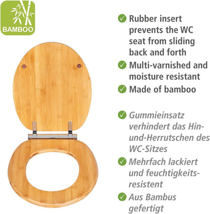 WENKO Bambusa – Capac WC din Bambus cu Soft‑Close & Fix‑Clip, Rezistent la Umiditate, 34.5 × 40.5 cm