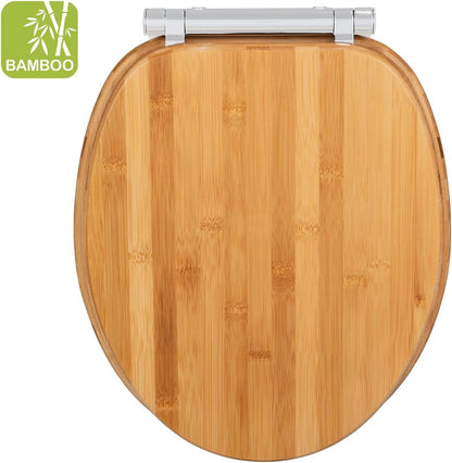 WENKO Bambusa – Capac WC din Bambus cu Soft‑Close & Fix‑Clip, Rezistent la Umiditate, 34.5 × 40.5 cm