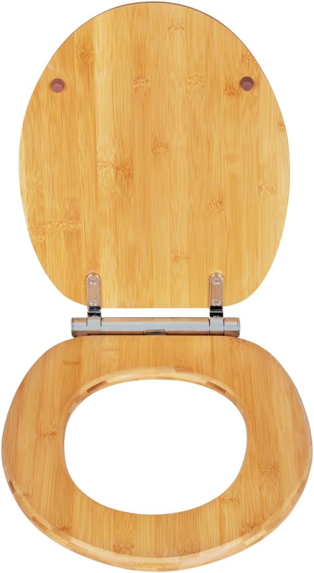 WENKO Bambusa – Capac WC din Bambus cu Soft‑Close & Fix‑Clip, Rezistent la Umiditate, 34.5 × 40.5 cm