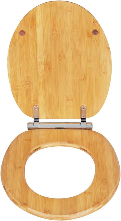 WENKO Bambusa – Capac WC din Bambus cu Soft‑Close & Fix‑Clip, Rezistent la Umiditate, 34.5 × 40.5 cm