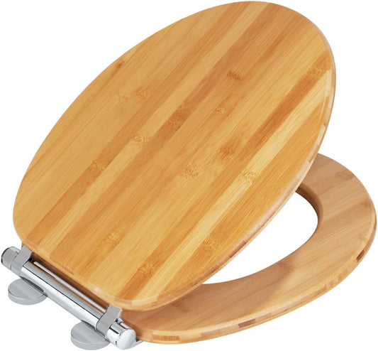 WENKO Bambusa – Capac WC din Bambus cu Soft‑Close & Fix‑Clip, Rezistent la Umiditate, 34.5 × 40.5 cm