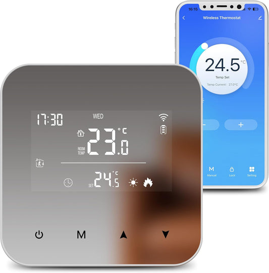 Termostat Smart WiFi pentru Centrală Termică cu 2 Fire – BEOK CONTROLS | Compatibil Alexa & Google, Programabil, Montaj de Suprafață, Alimentare pe Baterii