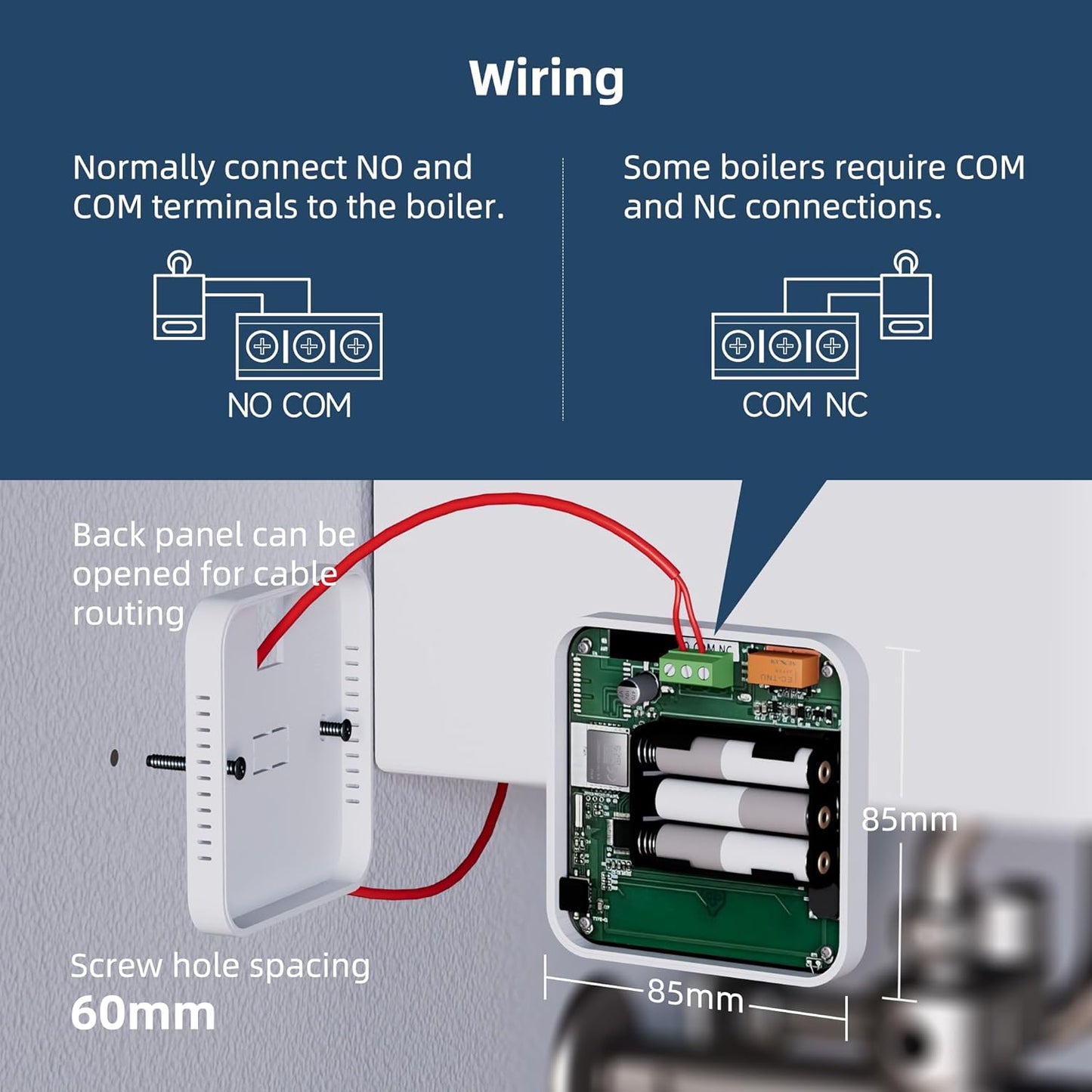 Termostat Smart WiFi pentru Centrală Termică cu 2 Fire – BEOK CONTROLS | Compatibil Alexa & Google, Programabil, Montaj de Suprafață, Alimentare pe Baterii