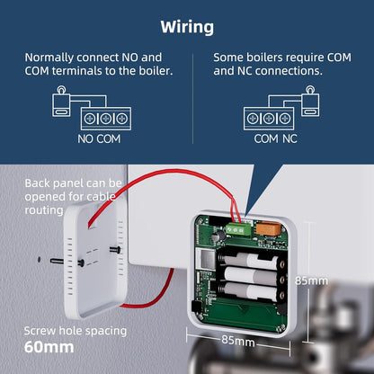 Termostat Smart WiFi pentru Centrală Termică cu 2 Fire – BEOK CONTROLS | Compatibil Alexa & Google, Programabil, Montaj de Suprafață, Alimentare pe Baterii