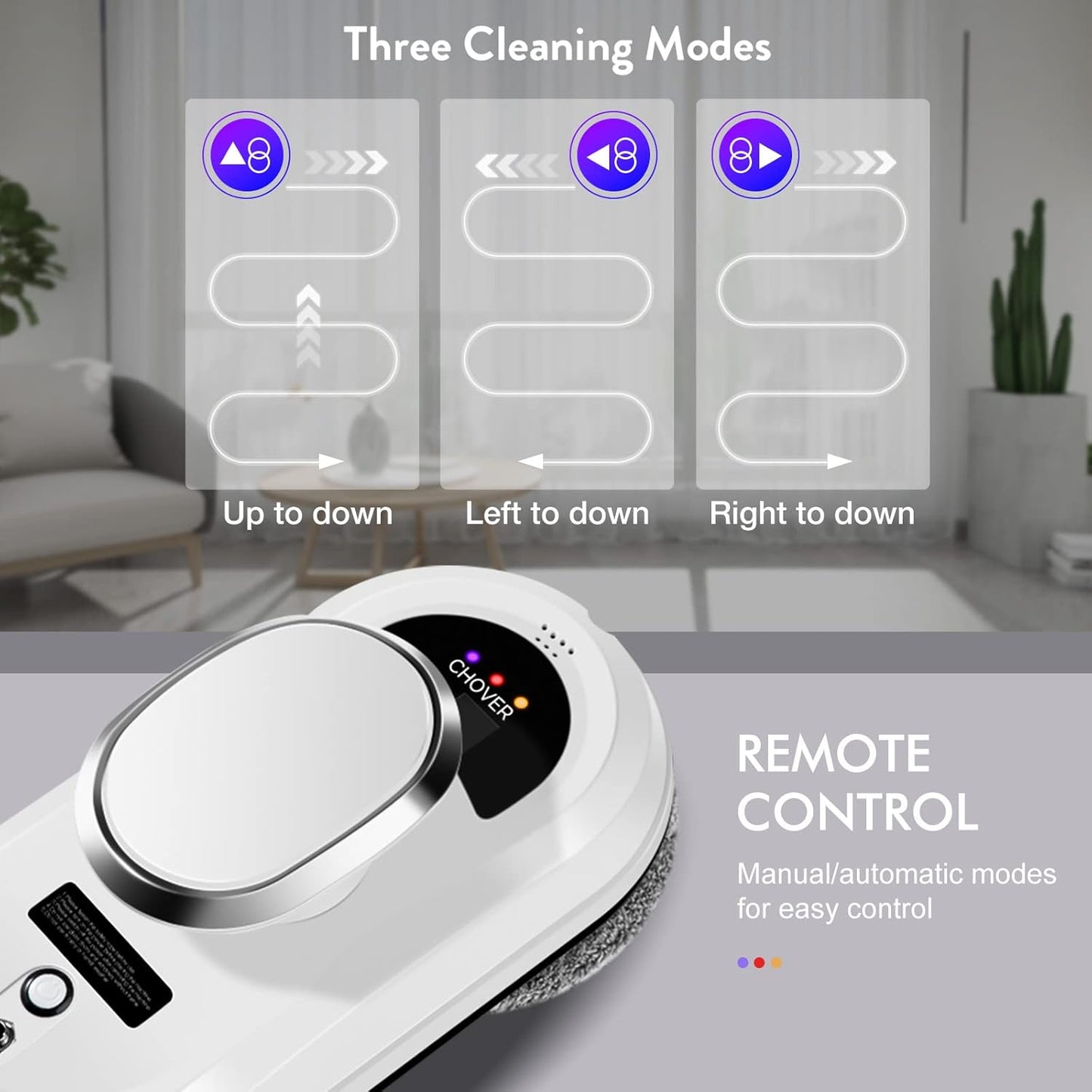 CHOVERY CL.1 – Robot Inteligent pentru Curățat Geamuri | 5600Pa, Telecomandă, 3 Moduri de Curățare, Anti‑Cădere, Detecție Margini