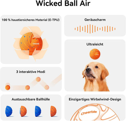 Minge Interactivă pentru Câini Cheerble Wicked Ball Air - Distracție automată, 3 moduri de joc, material ultra‑rezistent E‑TPU