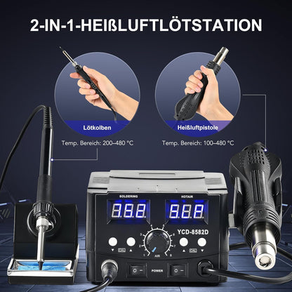 Stație de lipit CREWORKS 2‑în‑1 – 750W Aer Cald + 75W Letcon, Control Digital PID