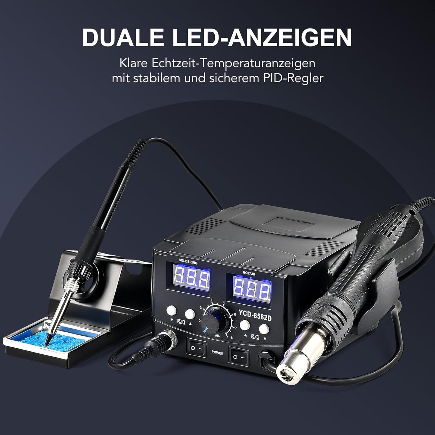 Stație de lipit CREWORKS 2‑în‑1 – 750W Aer Cald + 75W Letcon, Control Digital PID