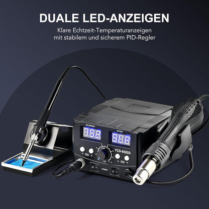 Stație de lipit CREWORKS 2‑în‑1 – 750W Aer Cald + 75W Letcon, Control Digital PID