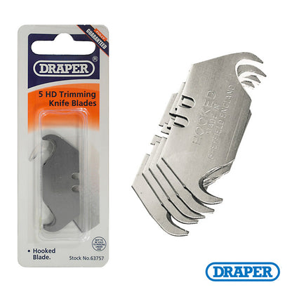 Lame cu cârlig pentru cutter – Draper 63757, Set 5 bucăți, oțel carbon