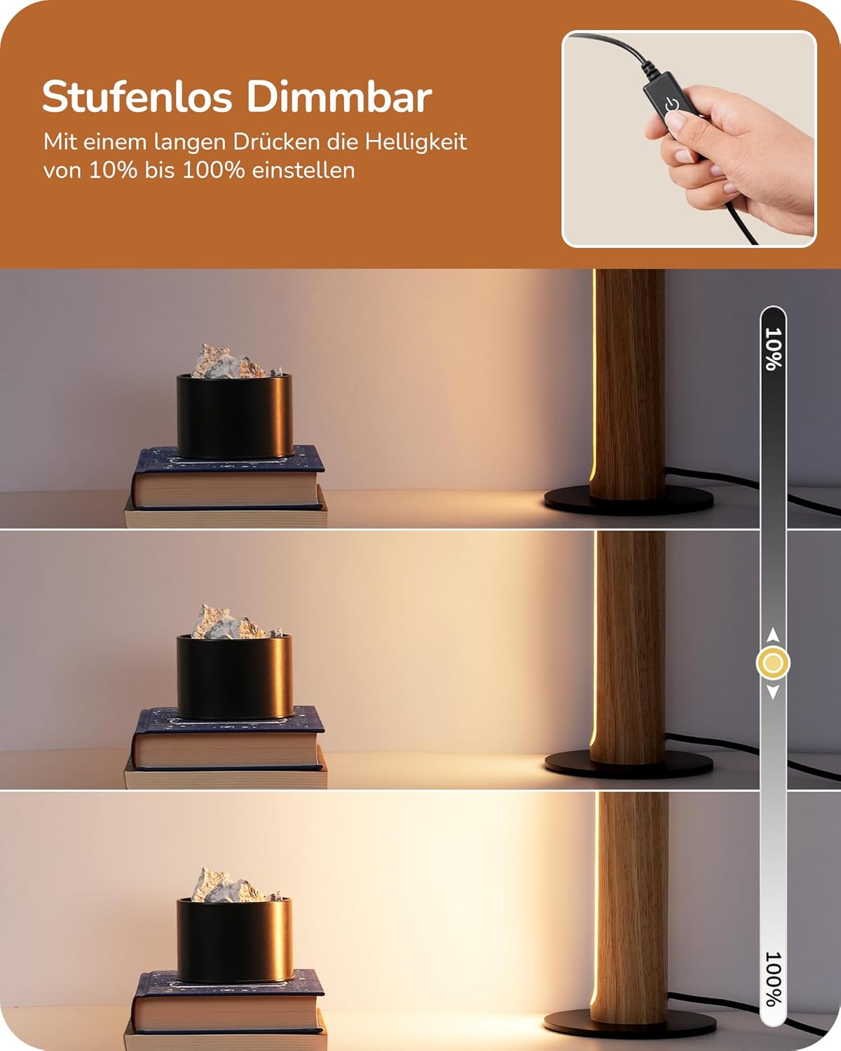 Lampă de masă EDISHINE – LED integrat, tactilă, dimabilă, 3 temperaturi de culoare, design modern din lemn