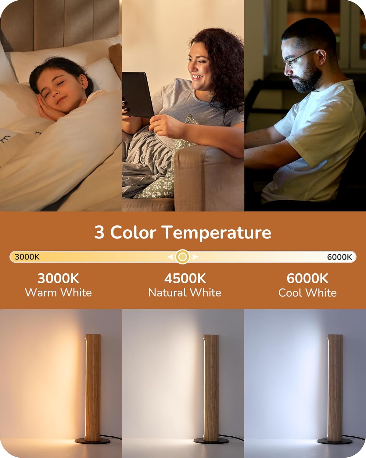 Lampă de masă EDISHINE – LED integrat, tactilă, dimabilă, 3 temperaturi de culoare, design modern din lemn