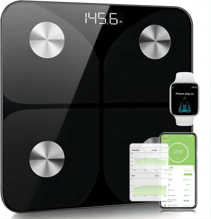 Cântar Smart pentru Greutate și Analiză Corporală – 13 Indici Corporali, Bluetooth, Acuratețe Ridicată, App Fitdays (Negru)