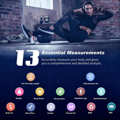 Cântar Smart pentru Greutate și Analiză Corporală – 13 Indici Corporali, Bluetooth, Acuratețe Ridicată, App Fitdays (Negru)