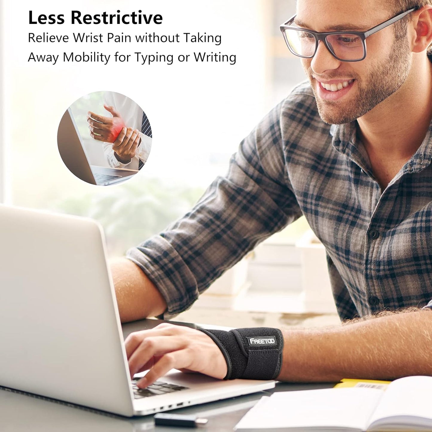 FREETOO – Bandaj pentru Încheietura Mâinii – Suport Reglabil pentru Sport, Fitness și Tendinită (Universal Dreapta/Stânga)