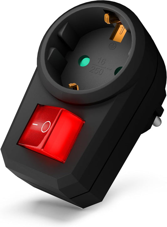 Adaptor priză cu întrerupător, 2 pini, protecție pentru copii