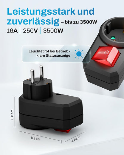 Adaptor priză cu întrerupător, 2 pini, protecție pentru copii