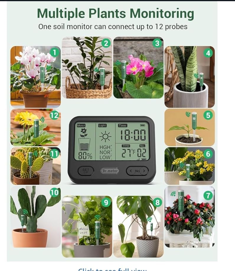Dr.meter 4‑în‑1 – Senzor Wireless pentru Umiditatea Solului, Lumină, Temperatură și Timp (300 ft / 90 m)