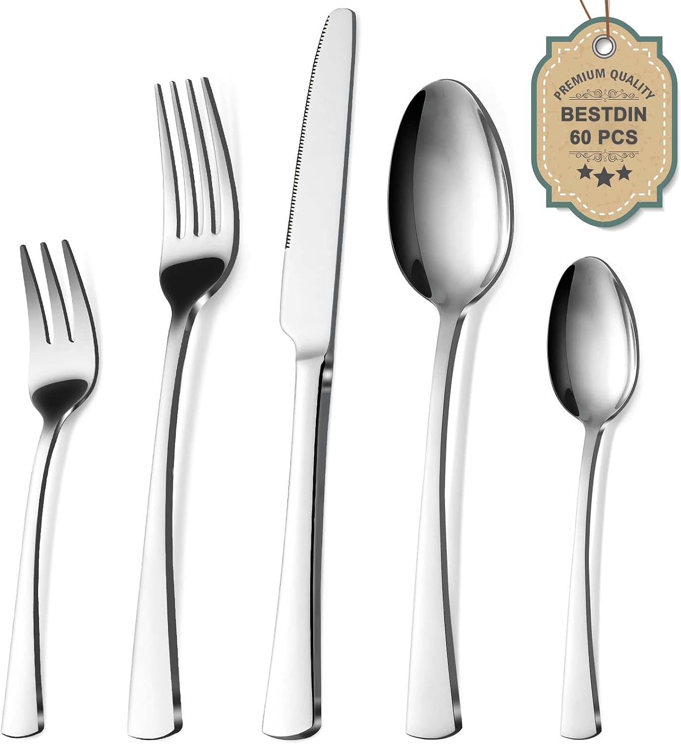 Set Tacâmuri Bestdin pentru 12 Persoane – 60 Piese, Oțel Inoxidabil Premium, Rezistent la Rugină, Potrivite pentru Mașina de Spălat Vase