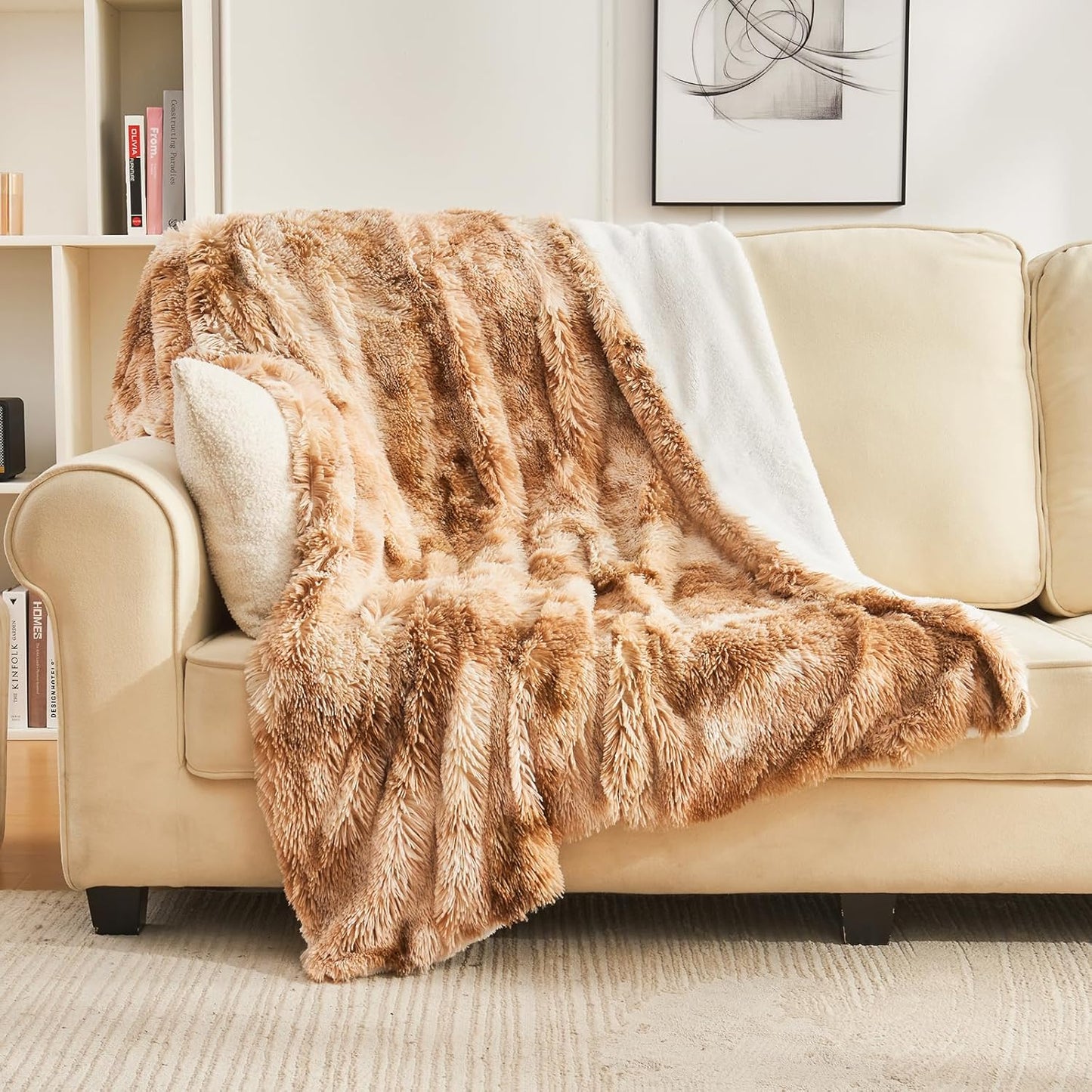 Pătură Pufoasă EMME 150 × 200 cm – Faux Fur + Sherpa, Ultra‑Moale, Călduroasă