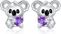 Cercei Koala din Argint 925 – Flyow | Hipoalergenici, Zirconiu Violet, Cadou Perfect pentru Femei și Fete