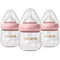 Set 3 Biberoane din Sticlă Oberni – 120 ml, Tetină din Silicon, Anti‑Colici, 0+ Luni, Roz