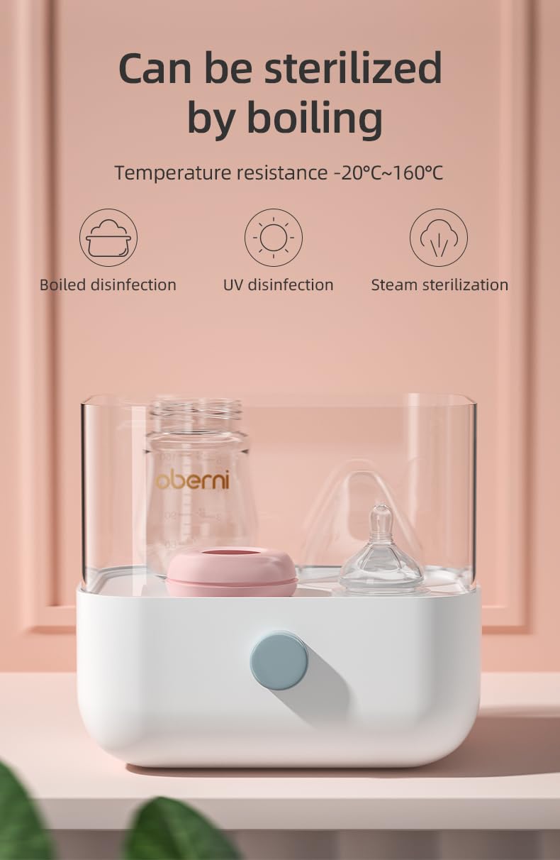Set 3 Biberoane din Sticlă Oberni – 120 ml, Tetină din Silicon, Anti‑Colici, 0+ Luni, Roz